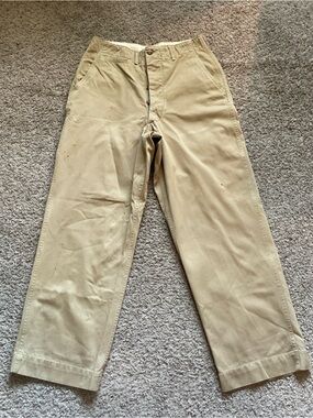 Vintage WWII 1940s US Military Khaki Officer Chino Pants 33x31 Button Fly